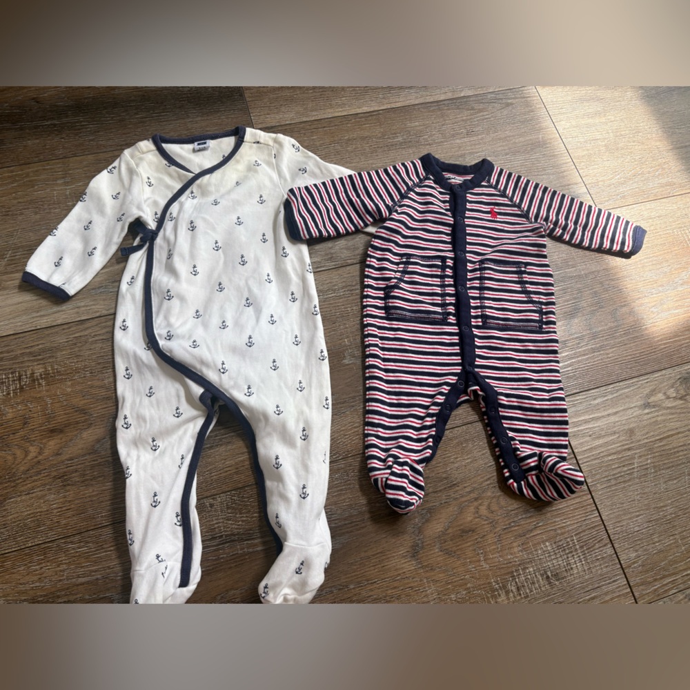Ralph lauren  Janie & jack Navy Anchor & Striped Baby Onesie Set 3 month